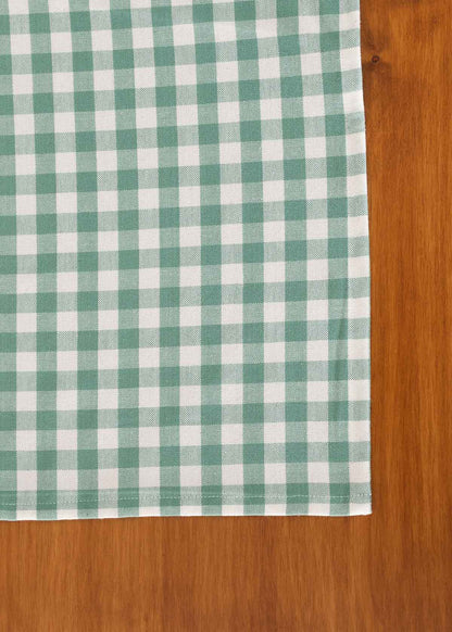 Gingham checks 100% cotton geometric table cloth for 4 seater or 6 seater dining - Sage Green
