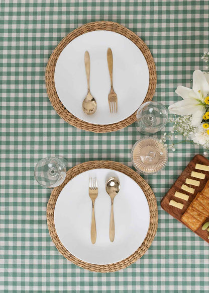 Gingham checks 100% cotton geometric table cloth for 4 seater or 6 seater dining - Sage Green