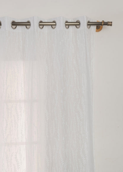 Grass Fields White 100% cotton sheer floral curtain for living room -  Light filtering - Single Piece