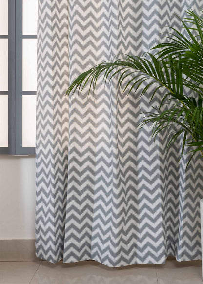 Ikat Chevron Grey 100% cotton geometric curtain for living room - Room darkening - Single Piece