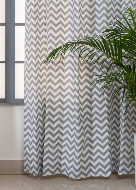 Ikat Chevron Grey 100% cotton geometric curtain for living room - Room darkening - Single Piece