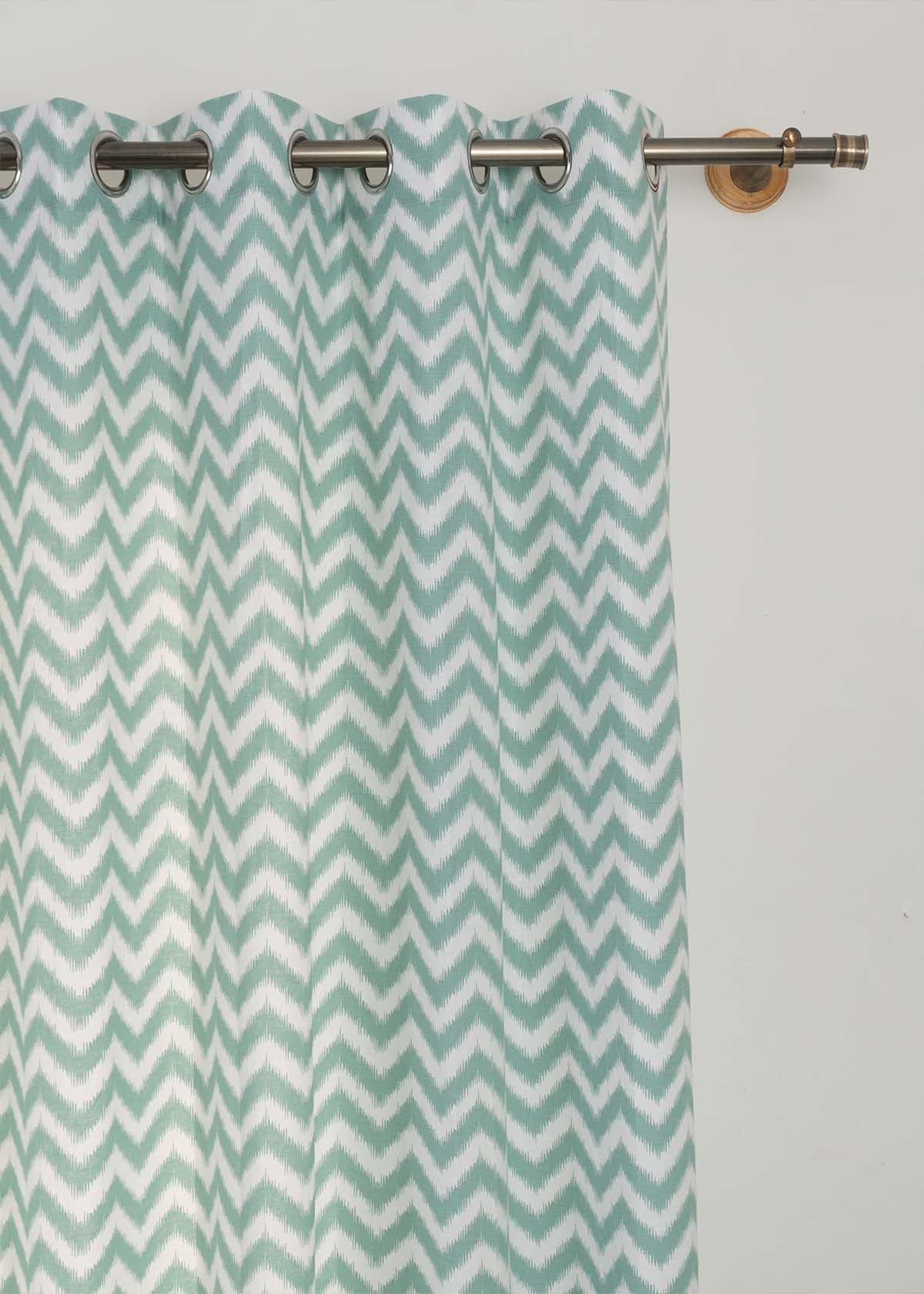 Ikat Chevron Nile Blue 100% cotton geometric curtain for living room - Room darkening - Single Piece