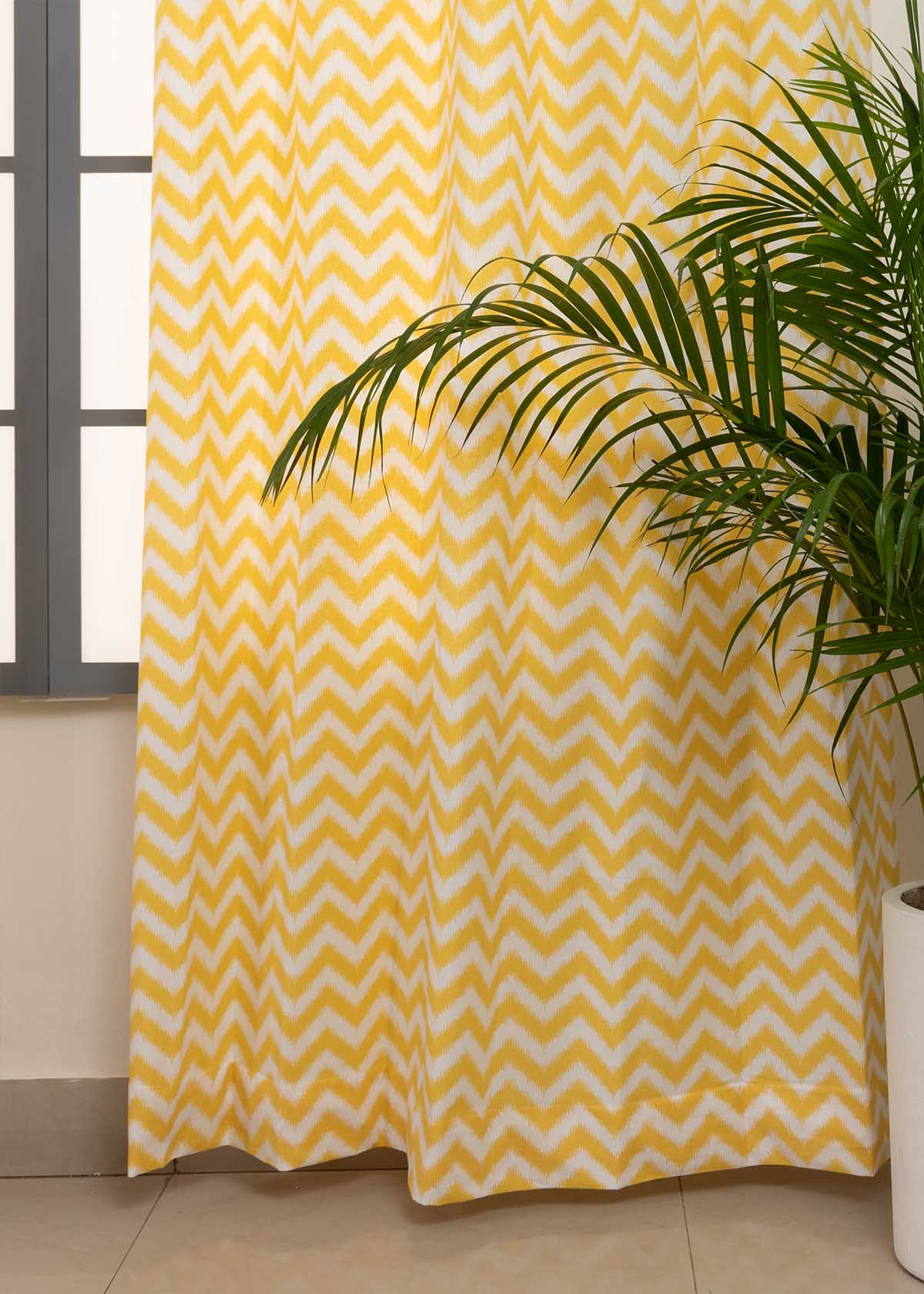 Ikat Chevron Yellow 100% cotton geometric curtain for living room - Room darkening - Single Piece