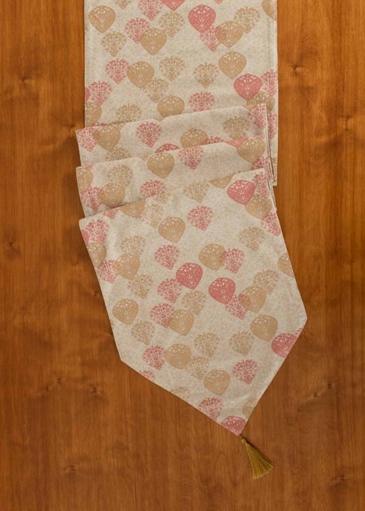 Indian 100% cotton ethnic table runner for 4 seater or 6 seater Dining with tassels - Brown