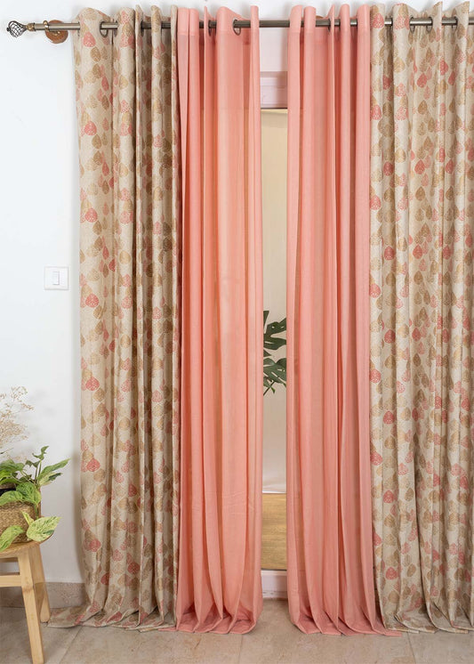 Indian Shimmer, Clay Solid Sheer Set of 4 Combo Cotton Curtain - Multicolor