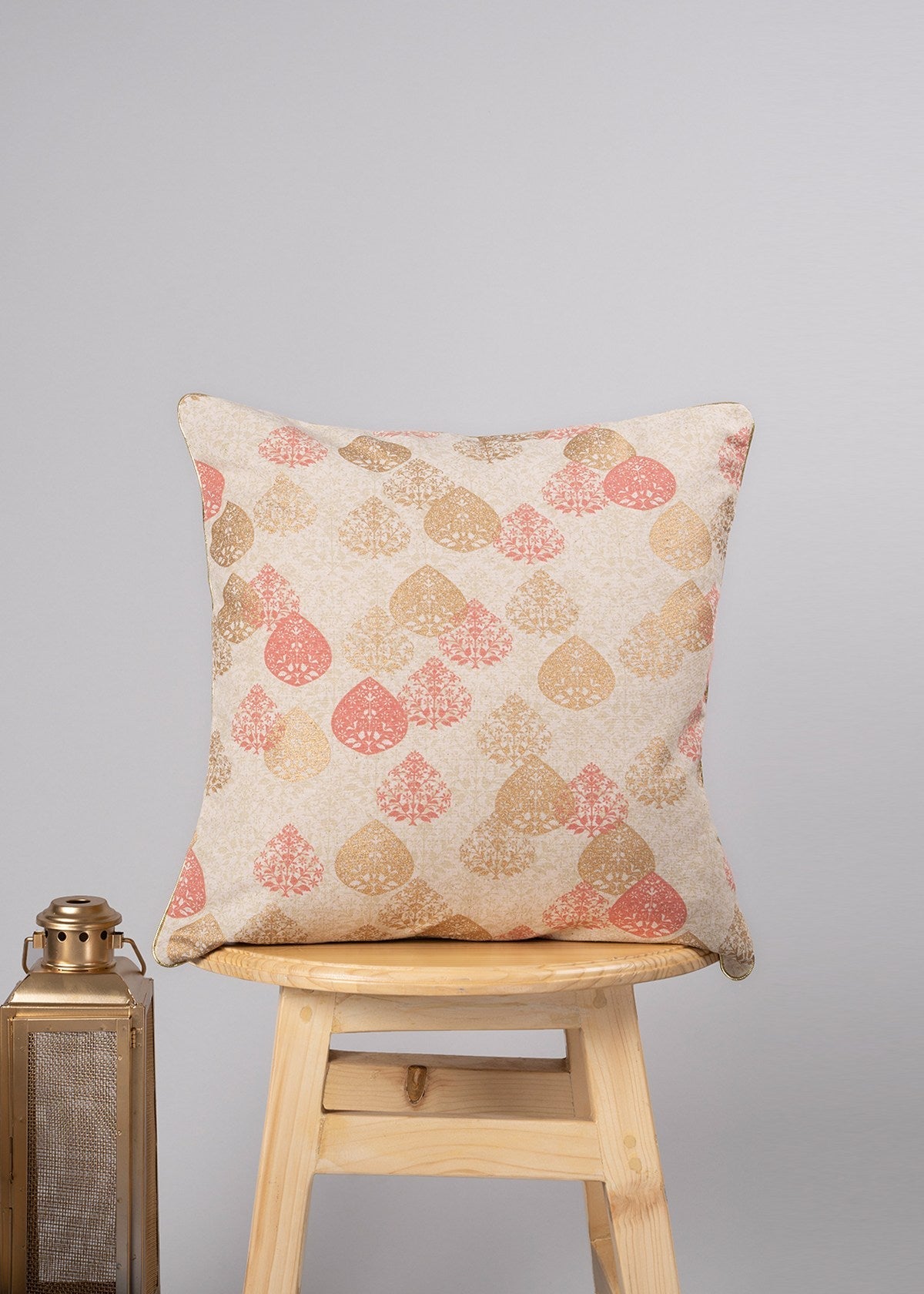 Indian Shimmer 100% cotton gold print ethnic cushion cover for sofa - Brown