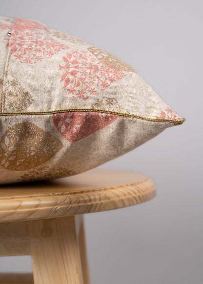 Indian Shimmer 100% cotton gold print ethnic cushion cover for sofa - Brown