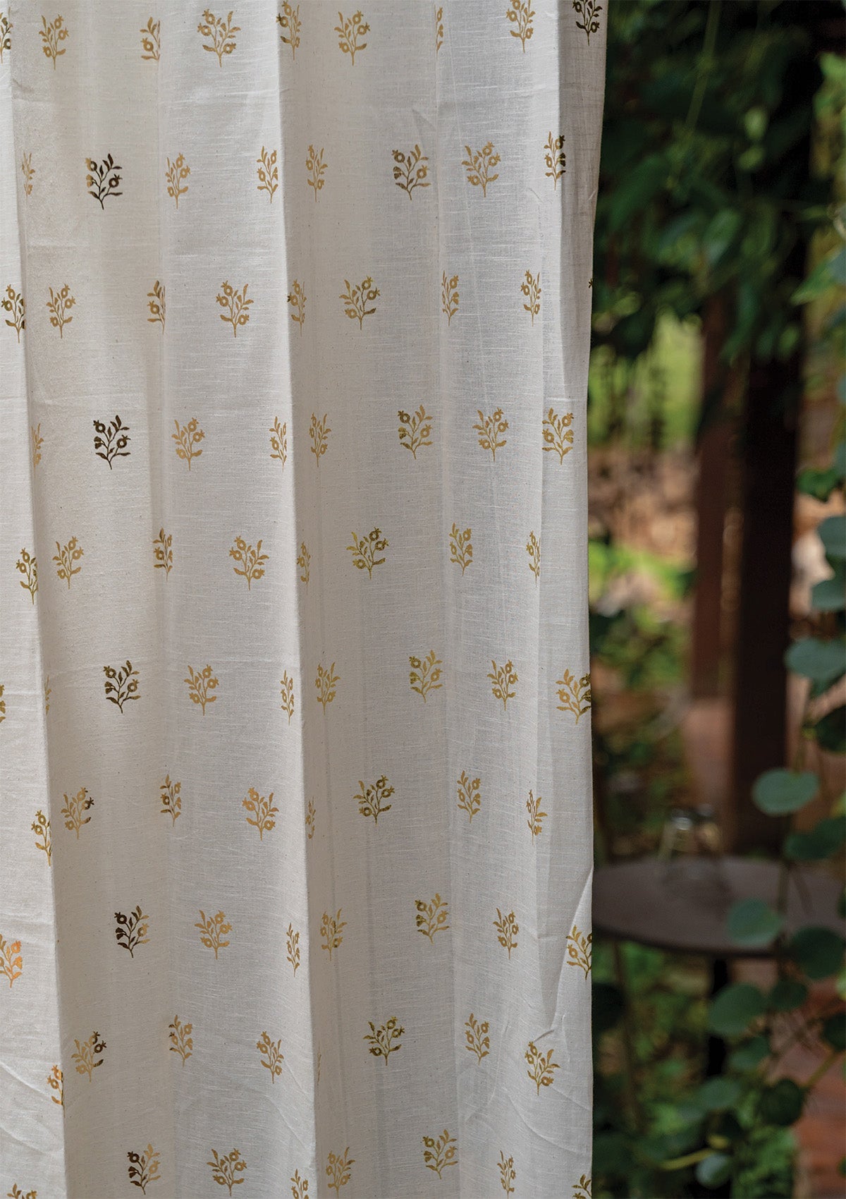 Induja 100% Cotton Sheer Gold Printed Curtain for living room & bedroom - Light Filtering - Beige - Single Piece