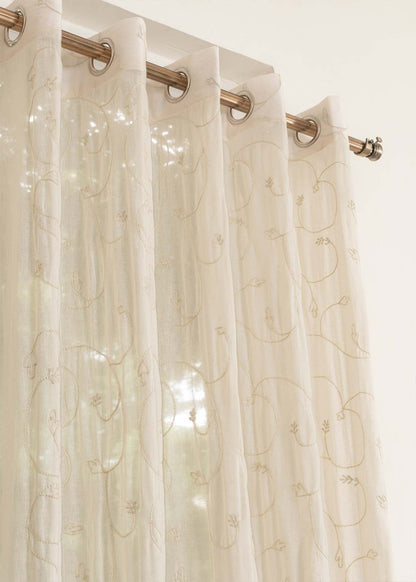 Ivy Vines Cream 100% cotton sheer embroidered minimal curtain for living room -  Light filtering - Single Piece