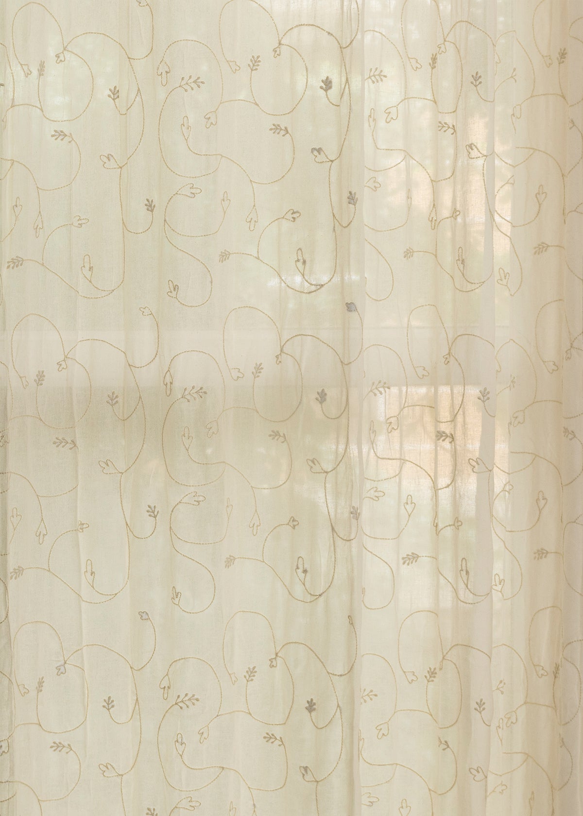 Ivy Vines Cream 100% cotton sheer embroidered minimal curtain for living room -  Light filtering - Single Piece