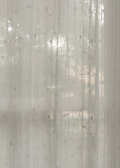 Ivy Vines  White 100% cotton sheer embroidered minimal curtain for living room -  Light filtering - Single Piece