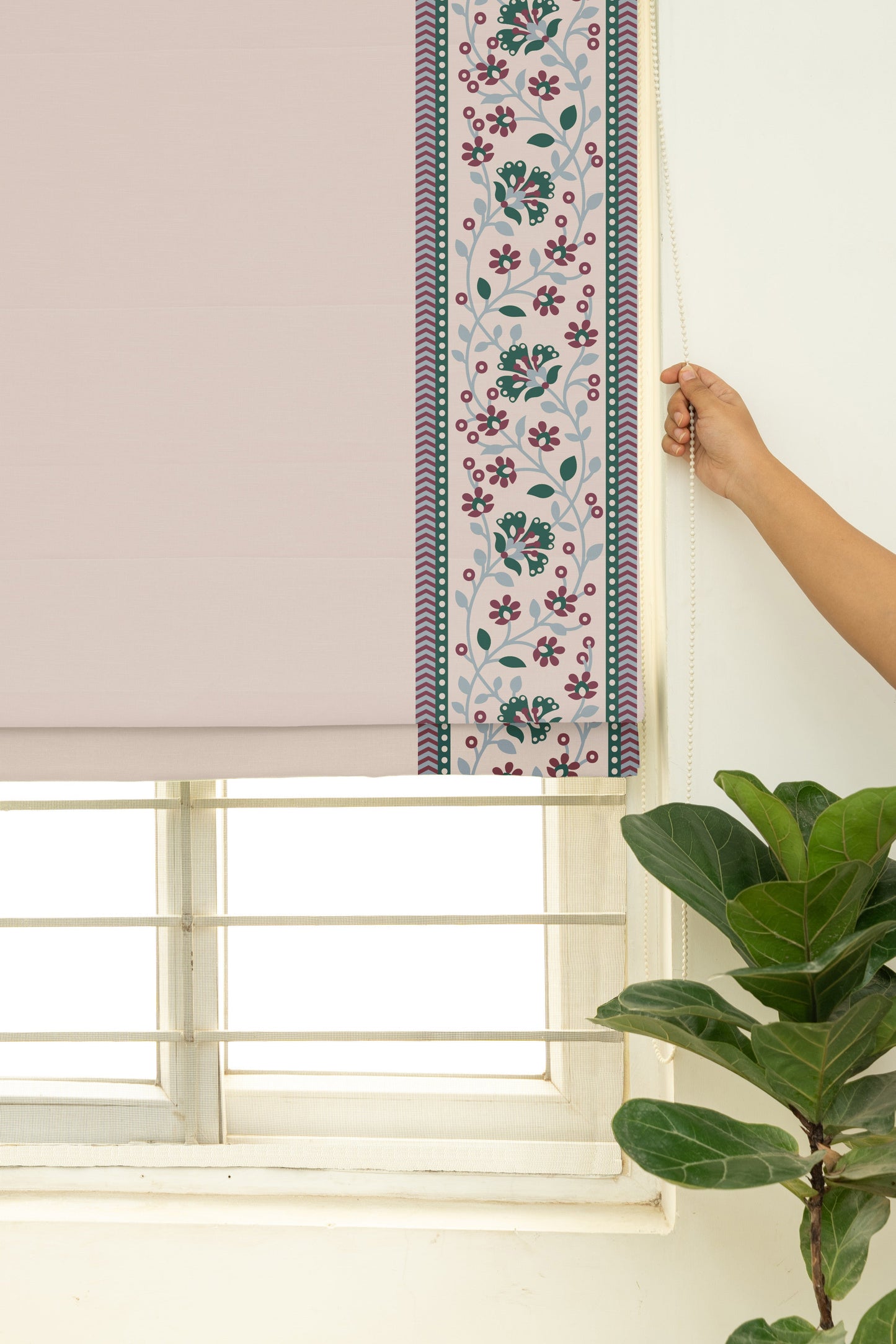 Kadamba Beige 100% Cotton Plain Customizable blind for livingroom & Bedrooms  - Room Darkening