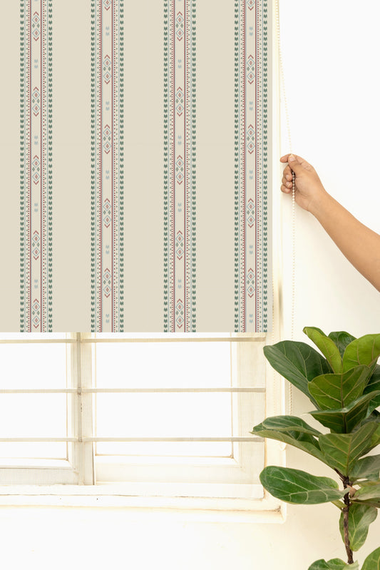 Kalai Linen Cotton Printed Customizable blind for livingroom & Bedrooms-Light Reduction-Green and Red