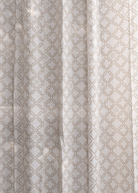 Lattice printed sheer Fabric - Walnut-Grey