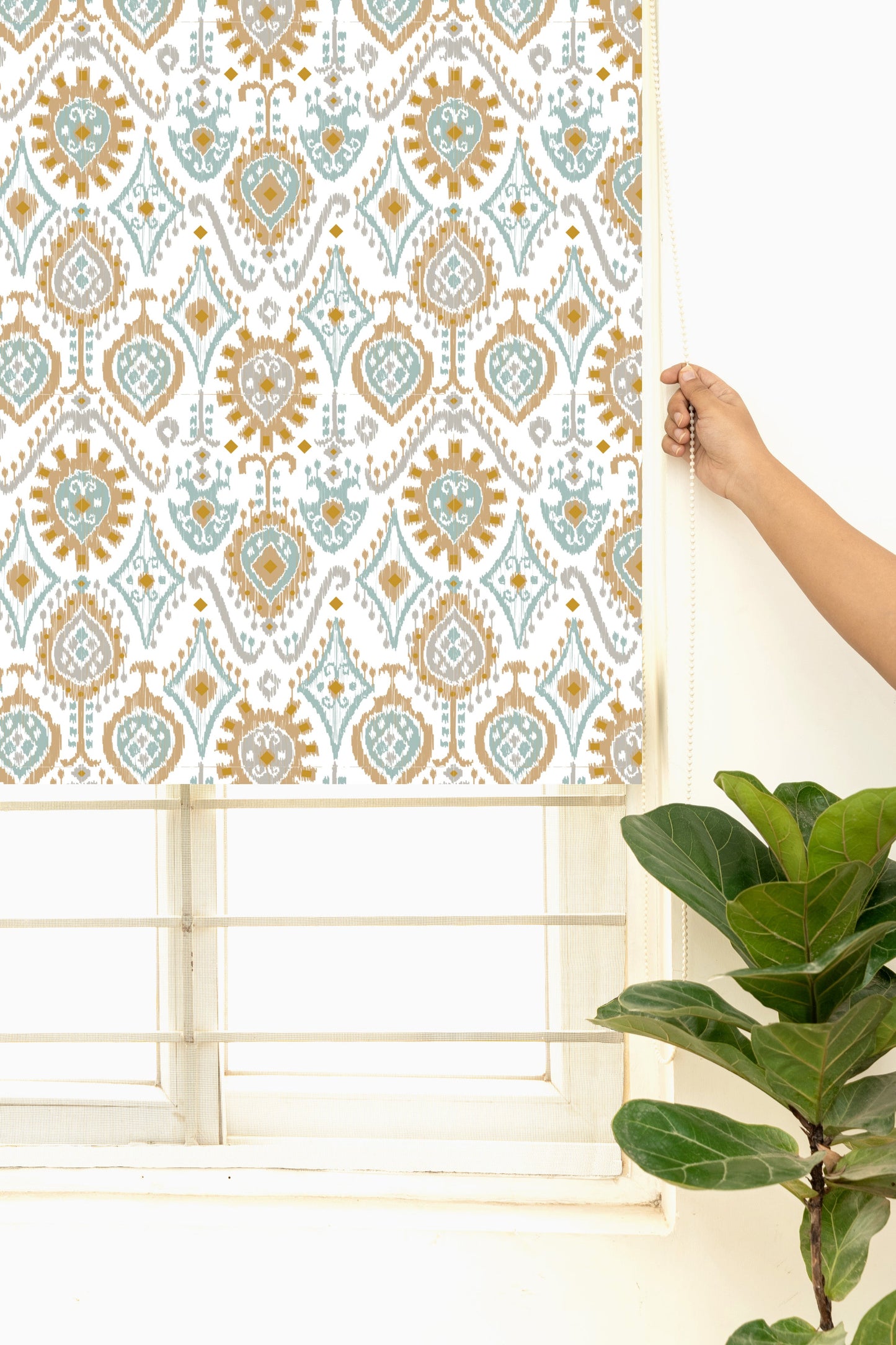 Laya 100% Cotton Printed Customizable blind for livingroom & Bedrooms-Light Reduction-Yellow and Blue