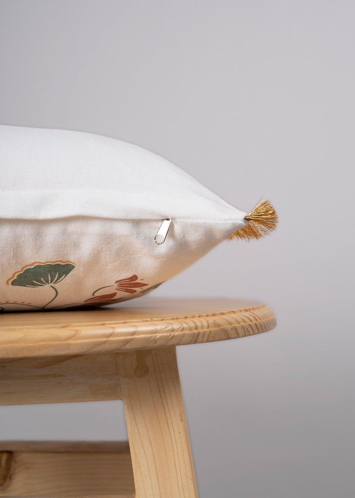 Lotus Blossom  100% cotton decorative cushion cover for sofa with gold fringe - Green