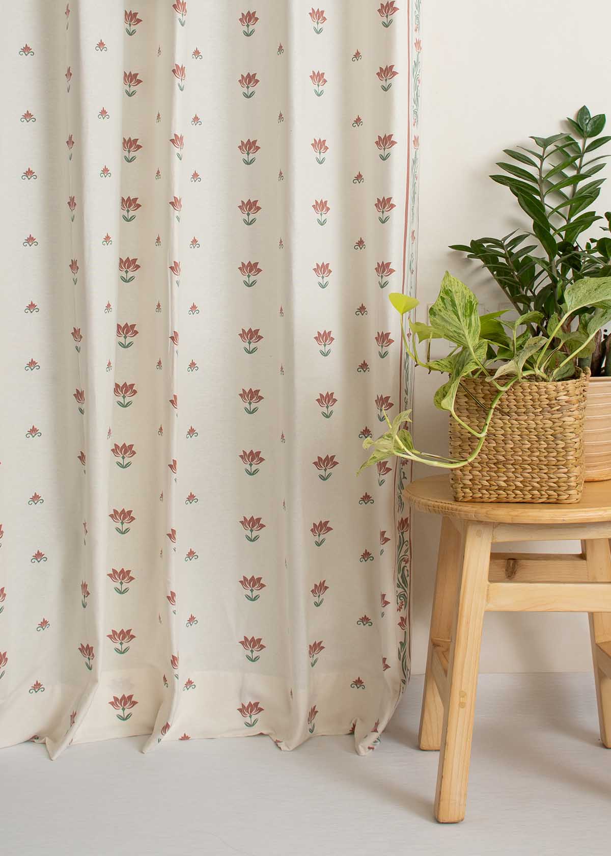 Lotus Pond printed cotton Fabric - Multicolor