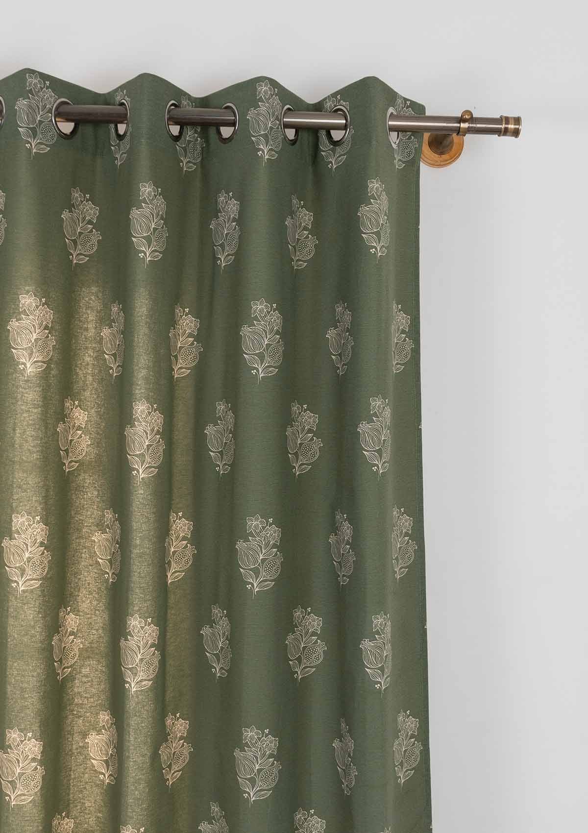 Malabar Printed 100% cotton ethnic curtain for living room & Bedroom - Room darkening - Pepper Green - Single Piece