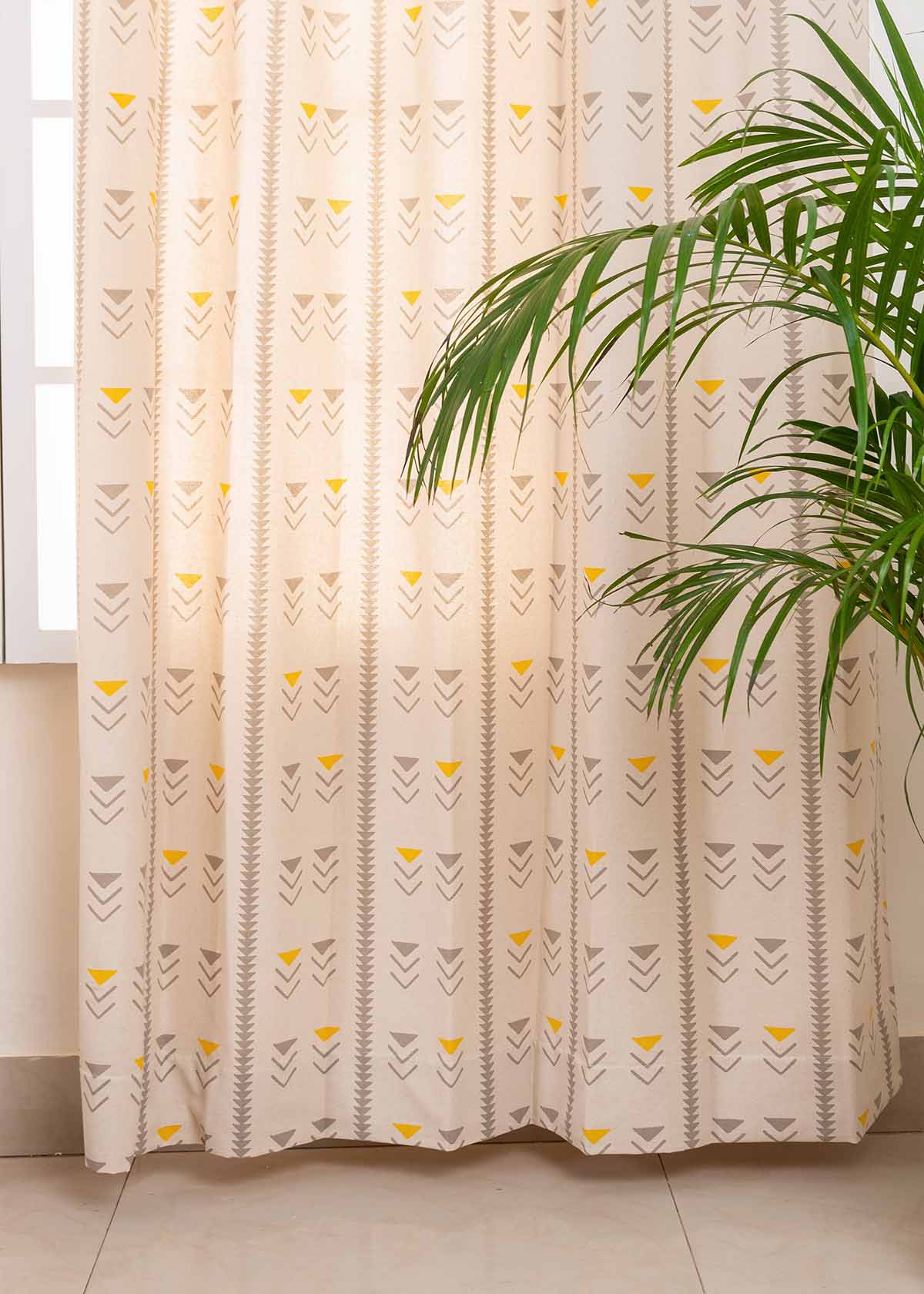 Mudline Printed 100% cotton ethnic curtain for living room - Room darkening - Mustard - Single Piece