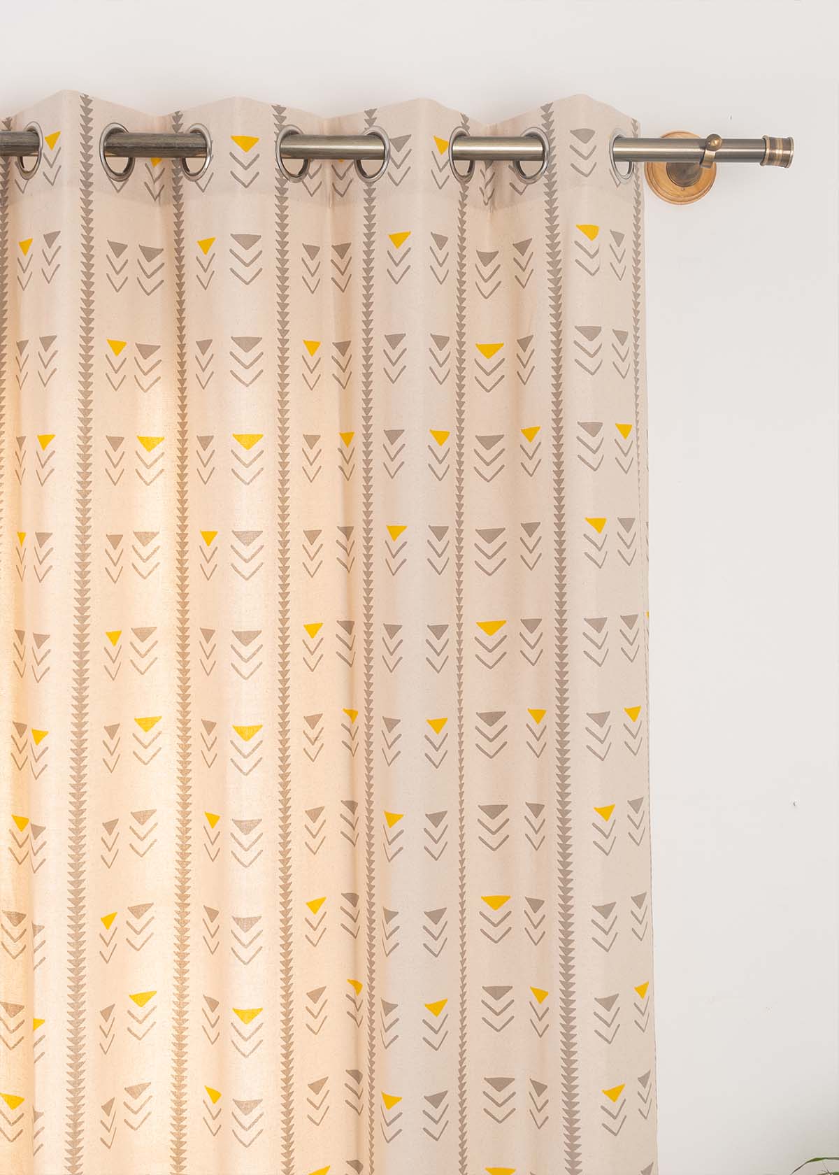 Mudline Printed 100% cotton ethnic curtain for living room - Room darkening - Mustard - Single Piece