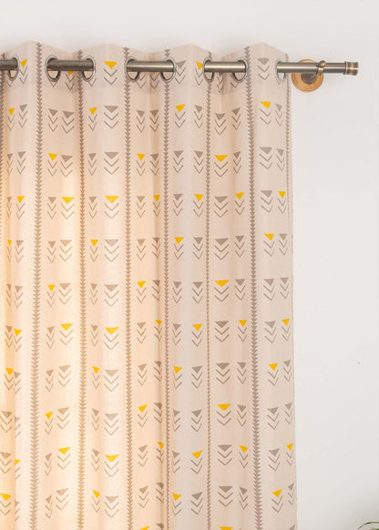 Mudline Printed 100% cotton ethnic curtain for living room - Room darkening - Mustard - Single Piece