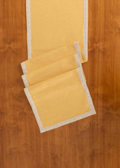 Solid Mustard 100% cotton plain table runner for 4 seater or 6 seater dining with lace border - Mustard