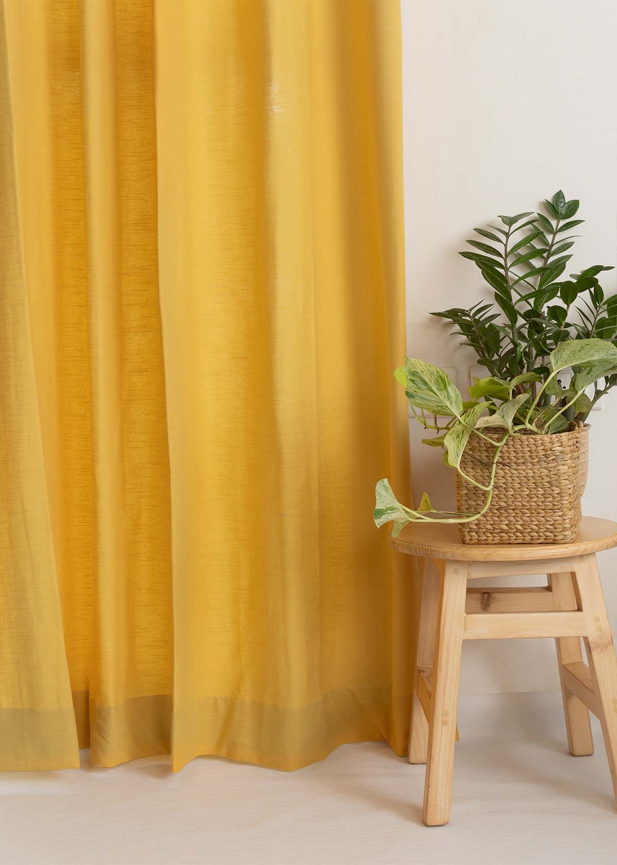 Solid Mustard 100% cotton plain curtain for bedroom - Room darkening - Single Piece