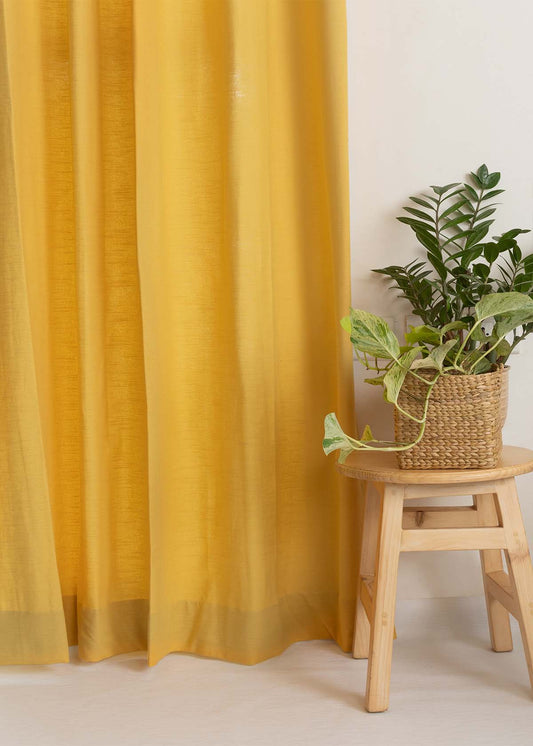 Solid Mustard 100% cotton plain curtain for bedroom - Room darkening - Single Piece