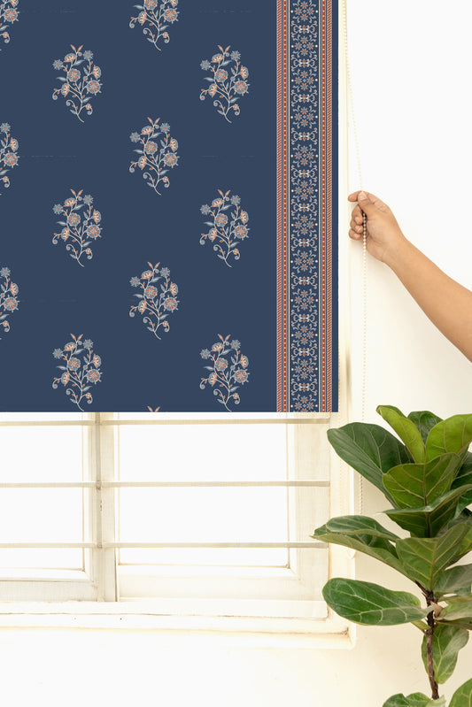 Neela 100% Cotton Ethnic Printed Customizable blind for living room & Bedrooms-Room Darkening-Indigo