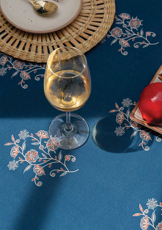 Neela 100% Cotton Ethnic Printed Indigo Table Cloth