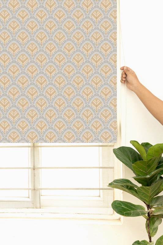 Pakkshi 100% Cotton Printed Customizable blind for livingroom & Bedrooms-Light Reduction-Yellow and Grey