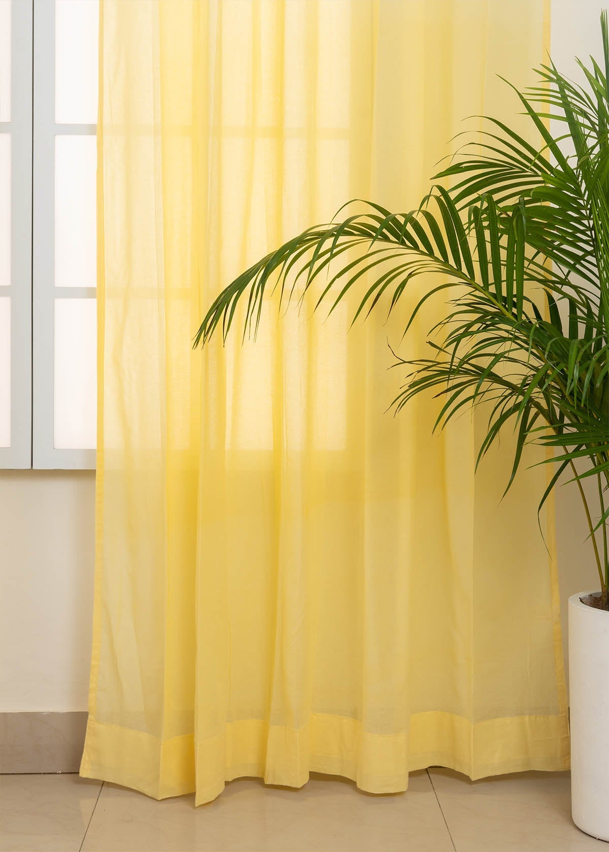 Solid Pale Yellow sheer 100% cotton plain curtain for Living room & bedroom - Light filtering - Single Piece