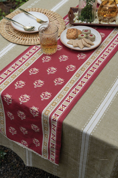 Phool 100% Cotton Printed Pink and Green Table Runner