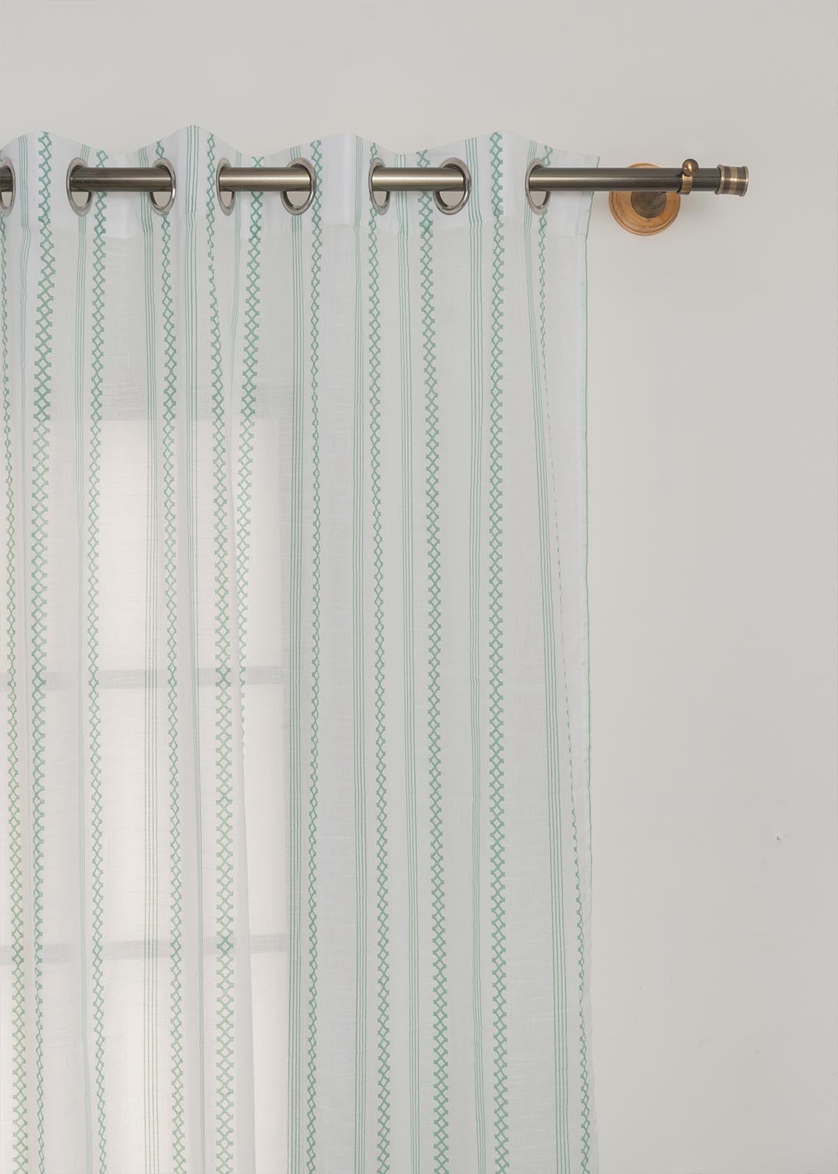 Picket Fence Sage Green 100% Cotton Sheer Geometric curtain for Living room & bedroom - Light filtering - Single Piece