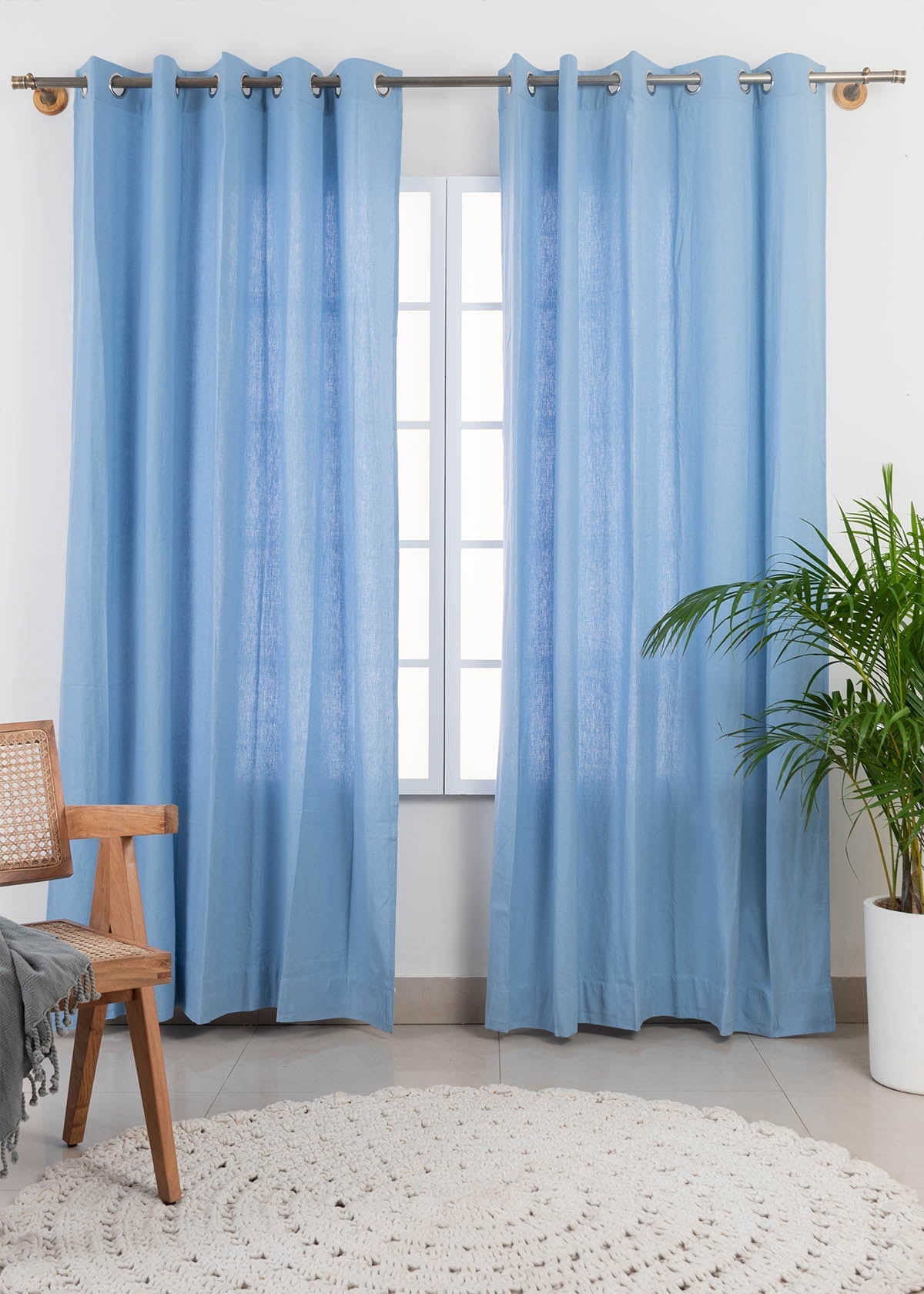 Solid Powder blue 100% cotton plain curtain for bedroom - Light Reduction - Single Piece