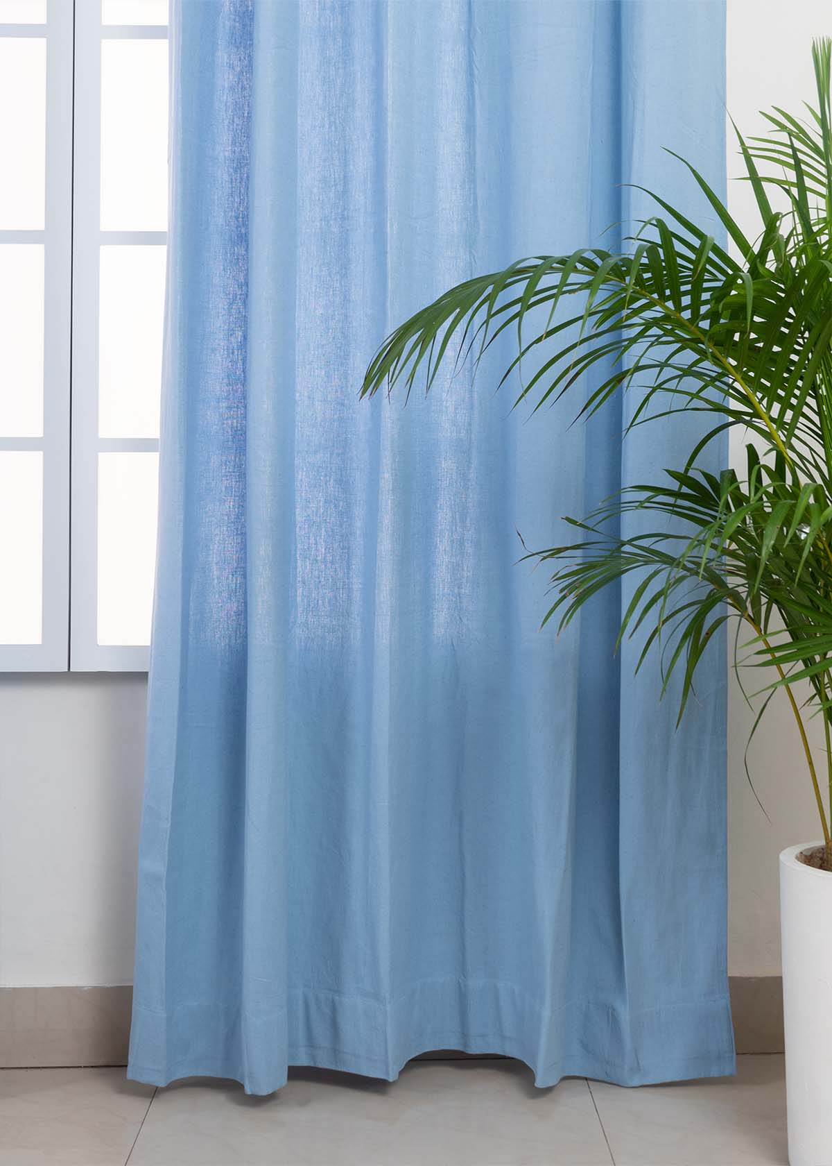 Solid Powder blue 100% cotton plain curtain for bedroom - Light Reduction - Single Piece