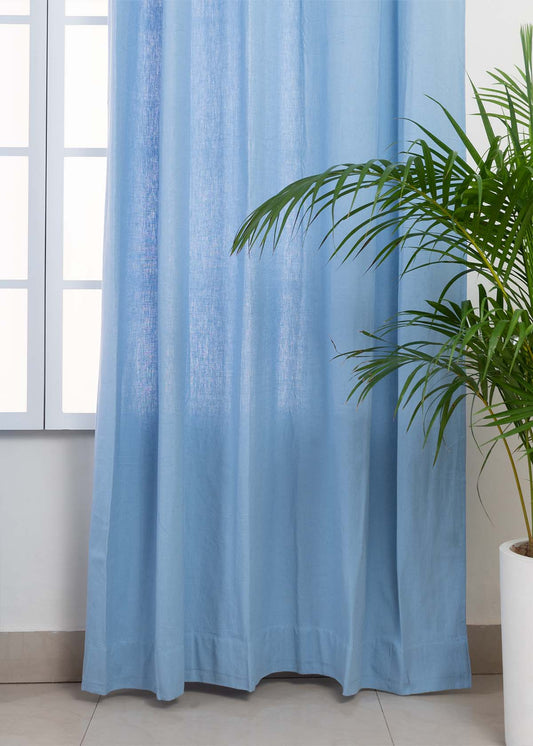 Solid Powder blue 100% cotton plain curtain for bedroom - Light Reduction - Single Piece