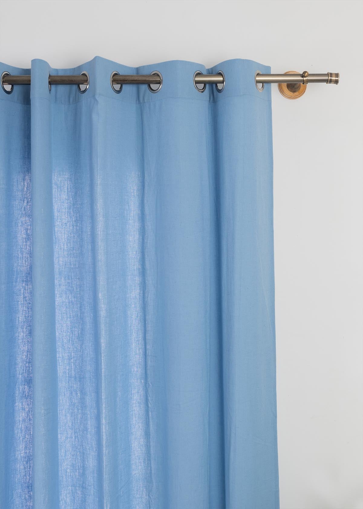 Solid Powder blue 100% cotton plain curtain for bedroom - Light Reduction - Single Piece