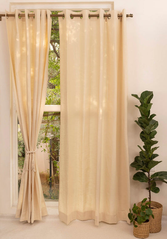 Solid Cream 100% cotton plain curtain for bedroom - Light Reduction - Single Piece