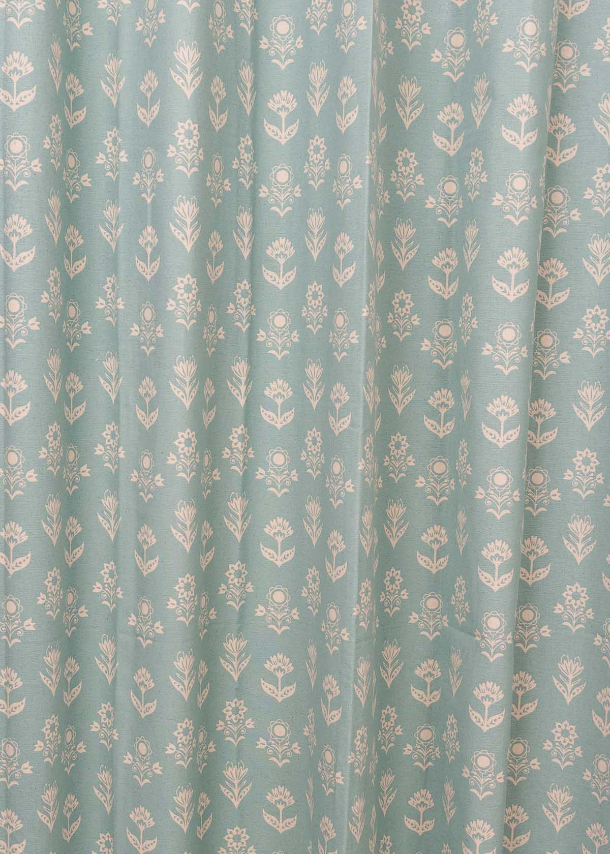 Dahlia 100% cotton floral curtain for living room - Room darkening - Nile Blue - Single Piece