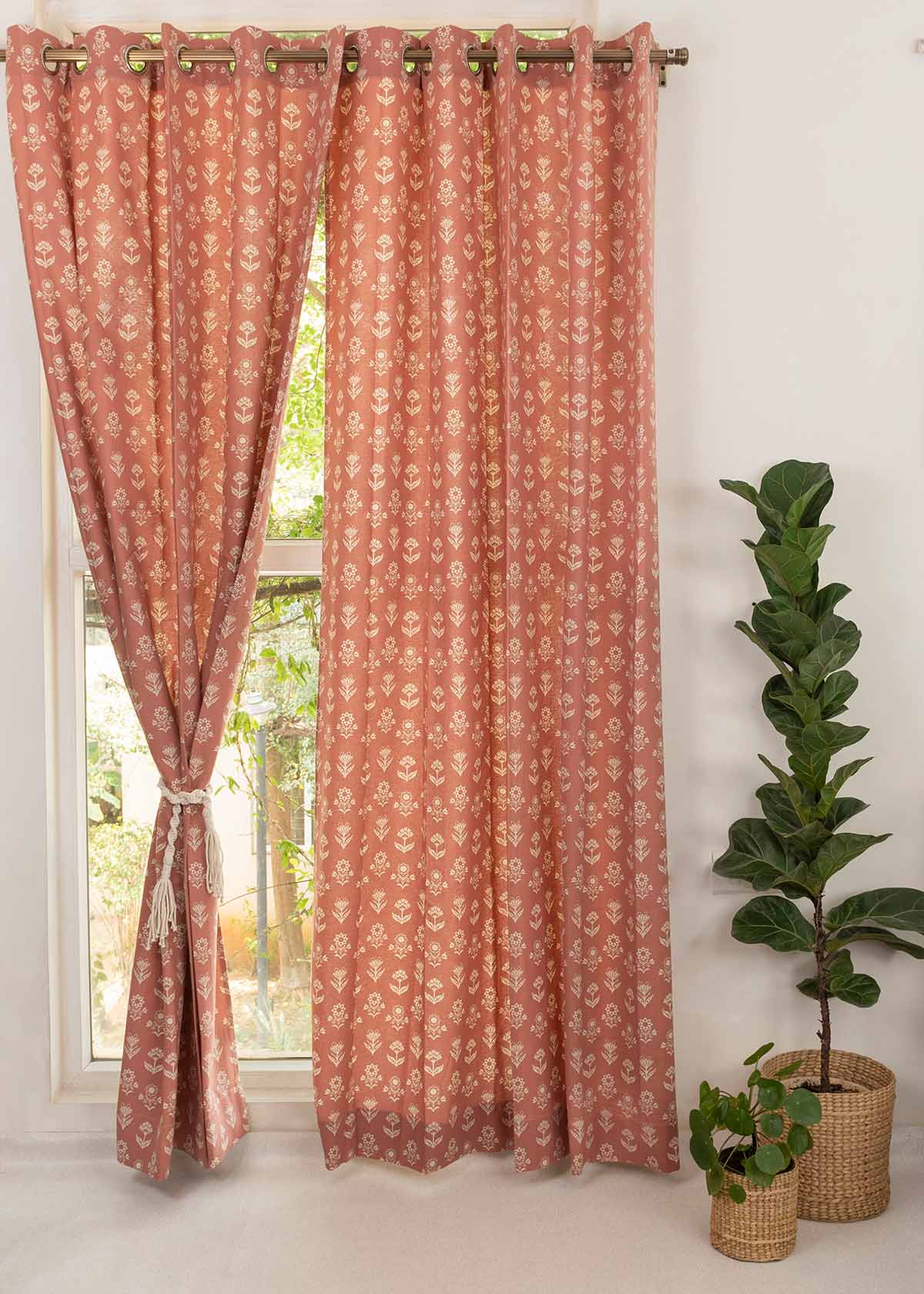 Dahlia printed cotton Fabric - Rust