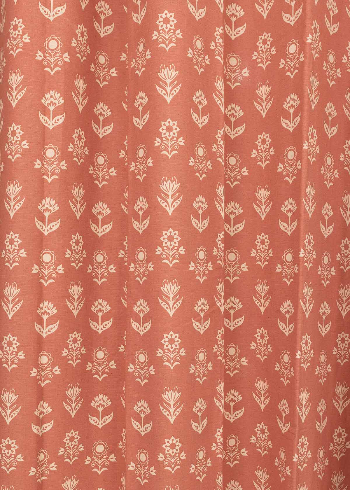 Dahlia 100% cotton floral curtain for living room - Room darkening - Rust - Single Piece