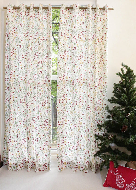 Foraged Berries 100% cotton floral curtain for living room - Light Reduction - Multicolor - Single Piece
