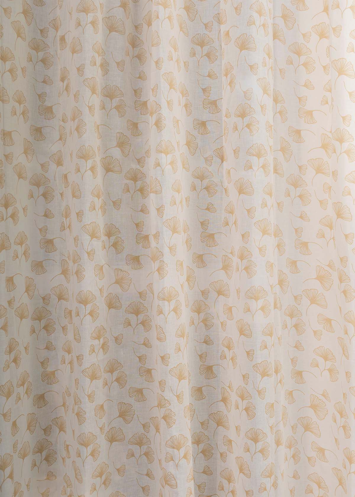 Gingko Beige 100% cotton sheer floral curtain for living room -  Light filtering - Single Piece