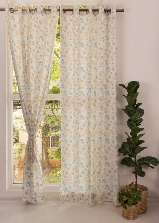 Gingko Nile Blue 100% cotton floral curtain for living room - Light Reduction - Single Piece