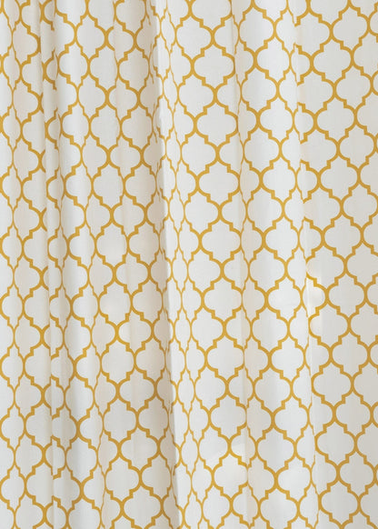 Trellis Printed Mustard 100% cotton geometric curtain for bed room - Light Reduction - Single Piece
