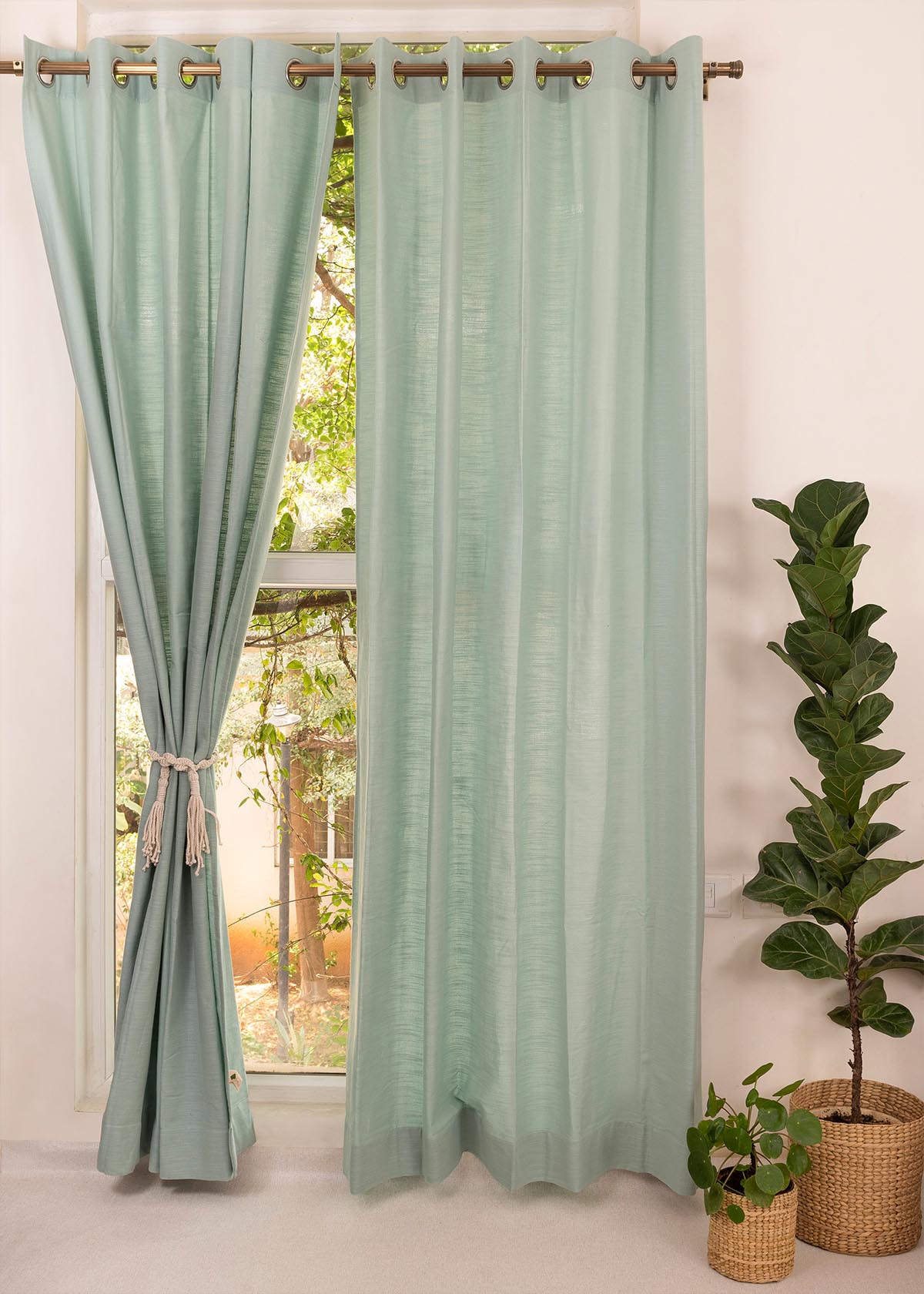 Solid Nile Blue 100% cotton plain curtain for bedroom - Light Reduction - Single Piece