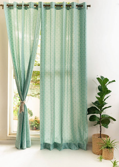 Pergola Nile Blue 100% cotton geometric curtain for living room & Bedroom - Room darkening - Single Piece