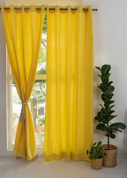 Solid Primrose yellow 100% cotton plain curtain for bedroom - Room darkening - Single Piece