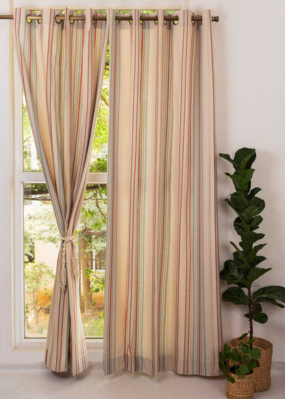 Roman Stripes 100% cotton geometric curtain for bed room - Room darkening - Multicolor - Single Piece
